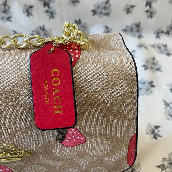 Coach Classic Monogram Strawberry Print Chain Crossbody Bag - Picture 6 of 14
